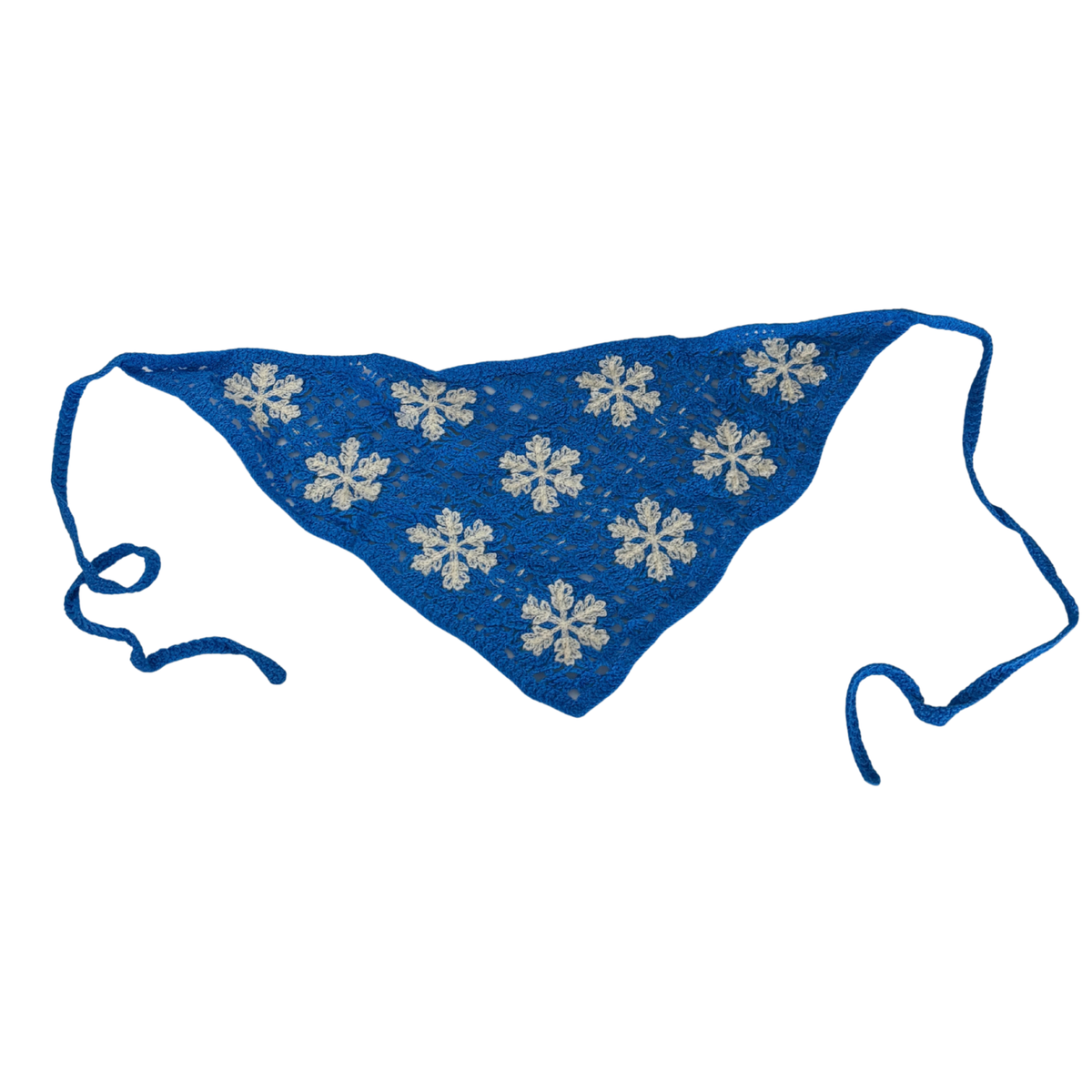 Winter Snowflake Knitted Kerchief in Blue and White | Handmade Knit Headscarf with Ties-Paper & Quartz-The Bullish Store