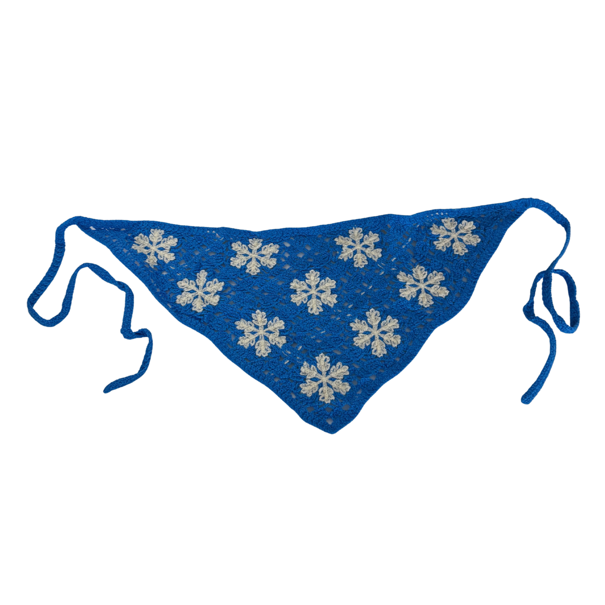 Winter Snowflake Knitted Kerchief in Blue and White | Handmade Knit Headscarf with Ties-Paper & Quartz-The Bullish Store