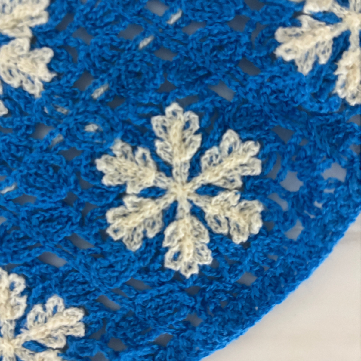 Winter Snowflake Knitted Kerchief in Blue and White | Handmade Knit Headscarf with Ties-Paper & Quartz-The Bullish Store