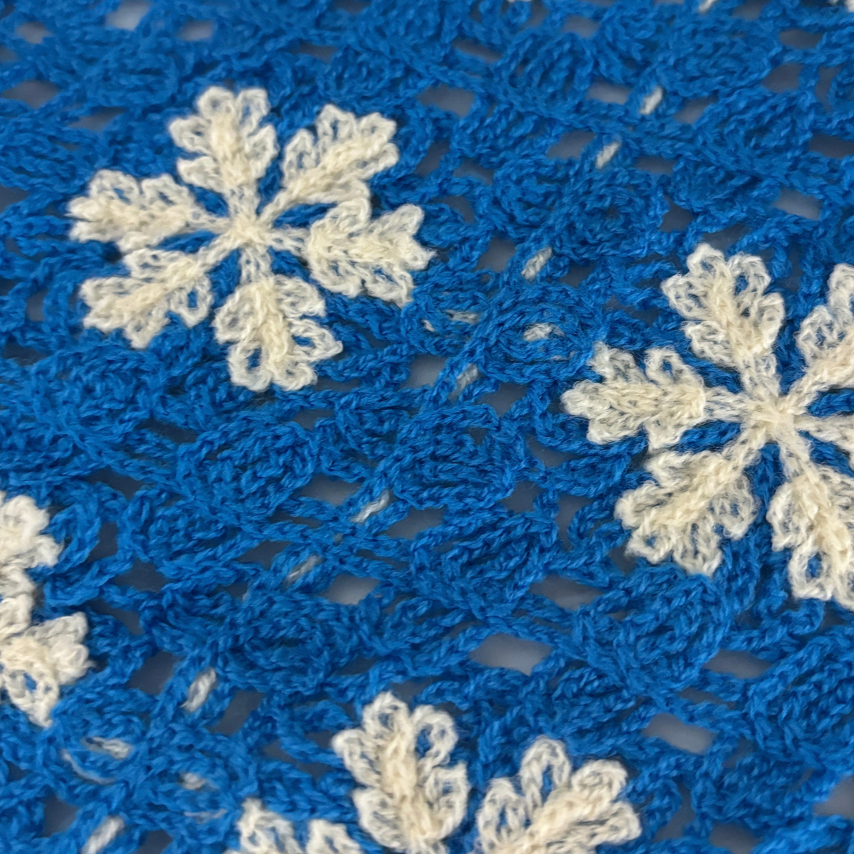 Winter Snowflake Knitted Kerchief in Blue and White | Handmade Knit Headscarf with Ties-Paper & Quartz-The Bullish Store