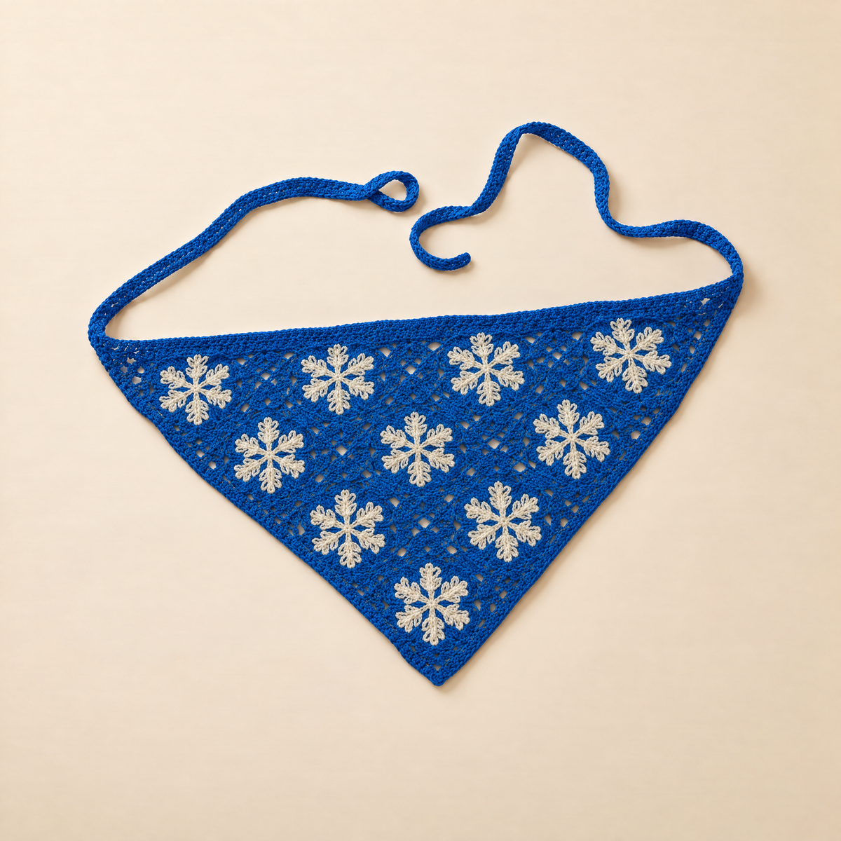 Winter Snowflake Knitted Kerchief in Blue and White | Handmade Knit Headscarf with Ties-Paper & Quartz-The Bullish Store