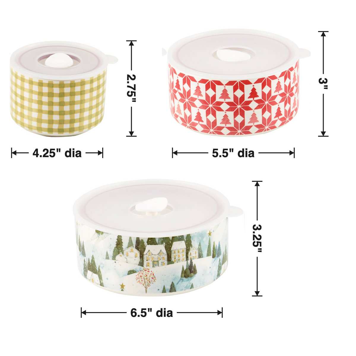 Winter Wonderland Server Set | Set of 3 Nesting Stoneware Bowls | Artist Lisa Audit
