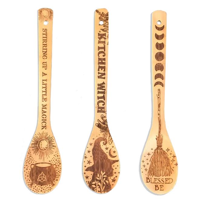 Witchy Bamboo Wooden Spoon Set | Halloween Kitchen Decor for Kitchen Witches
