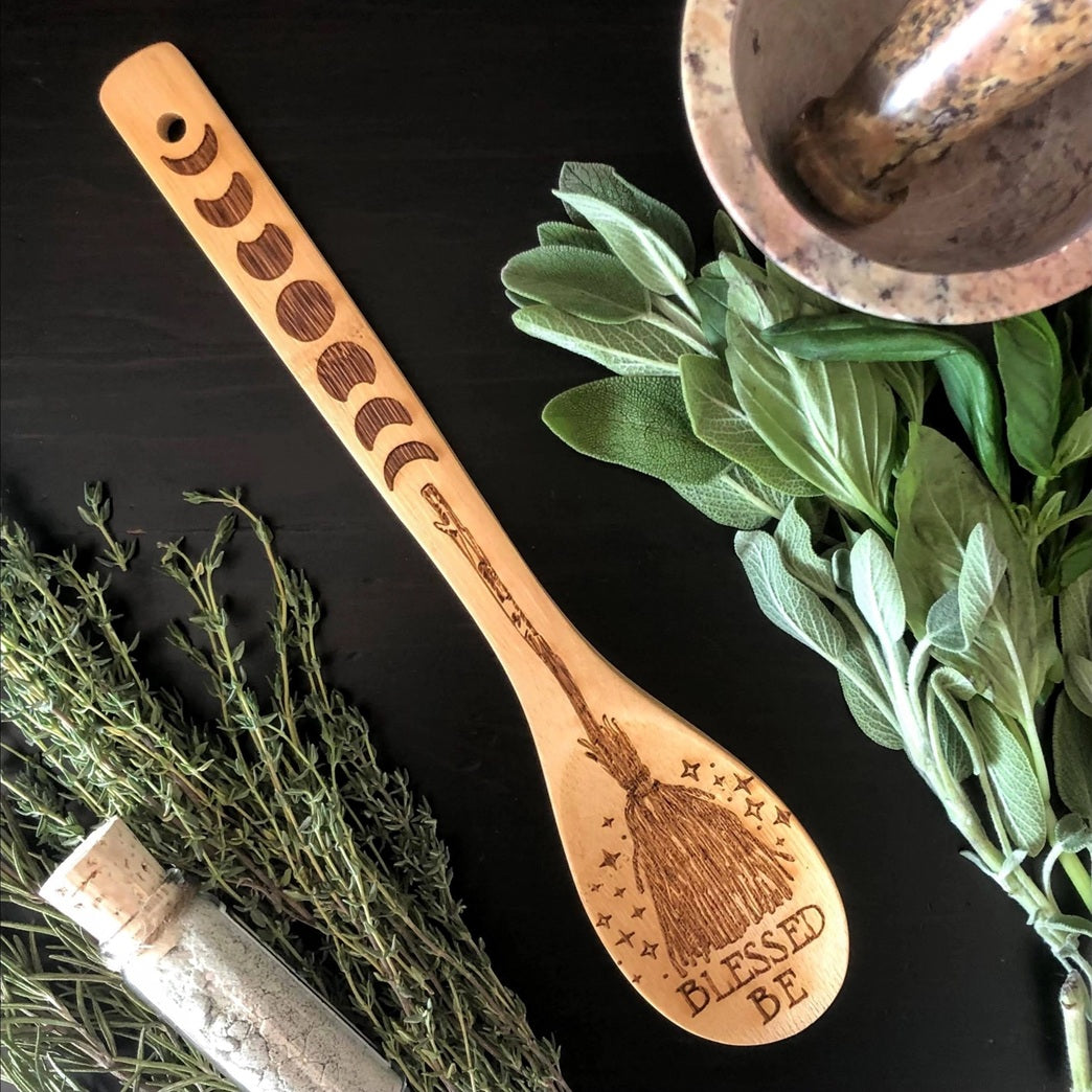Witchy Bamboo Wooden Spoon Set | Halloween Kitchen Decor for Kitchen Witches