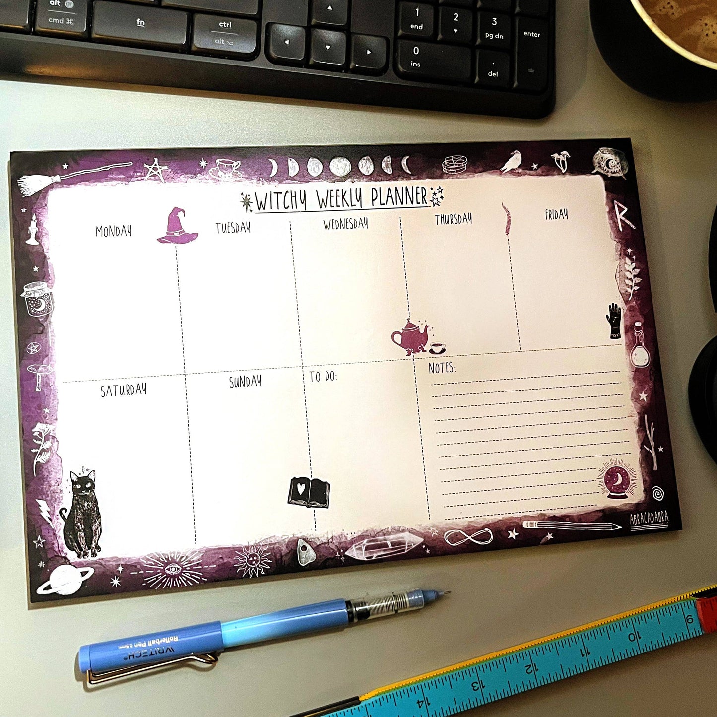 Witchy Weekly Planner | Desk Goth Office Accessories 8" x 11.6"