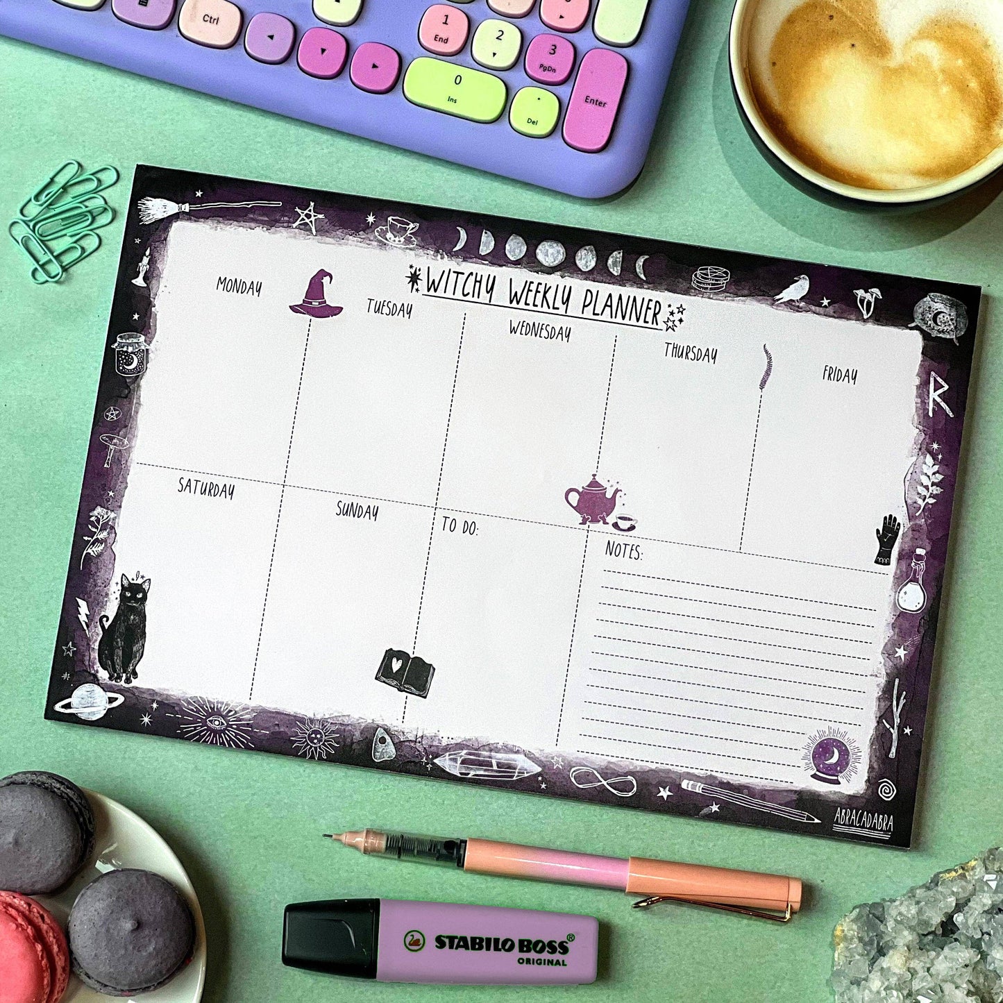 Witchy Weekly Planner | Desk Goth Office Accessories 8" x 11.6"