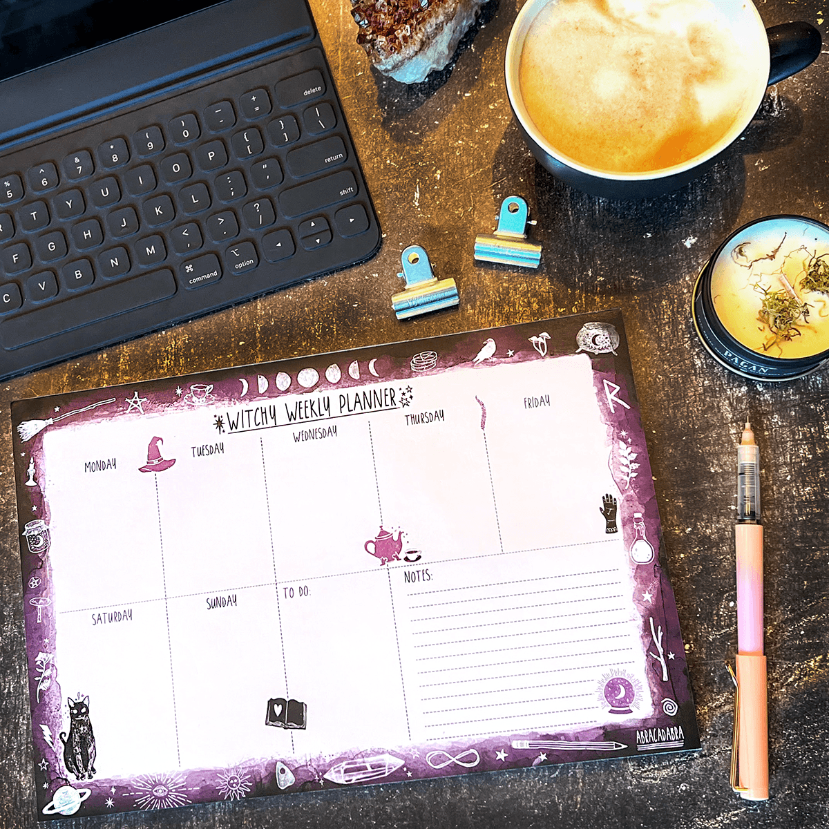 Witchy Weekly Planner | Desk Goth Office Accessories 8" x 11.6"