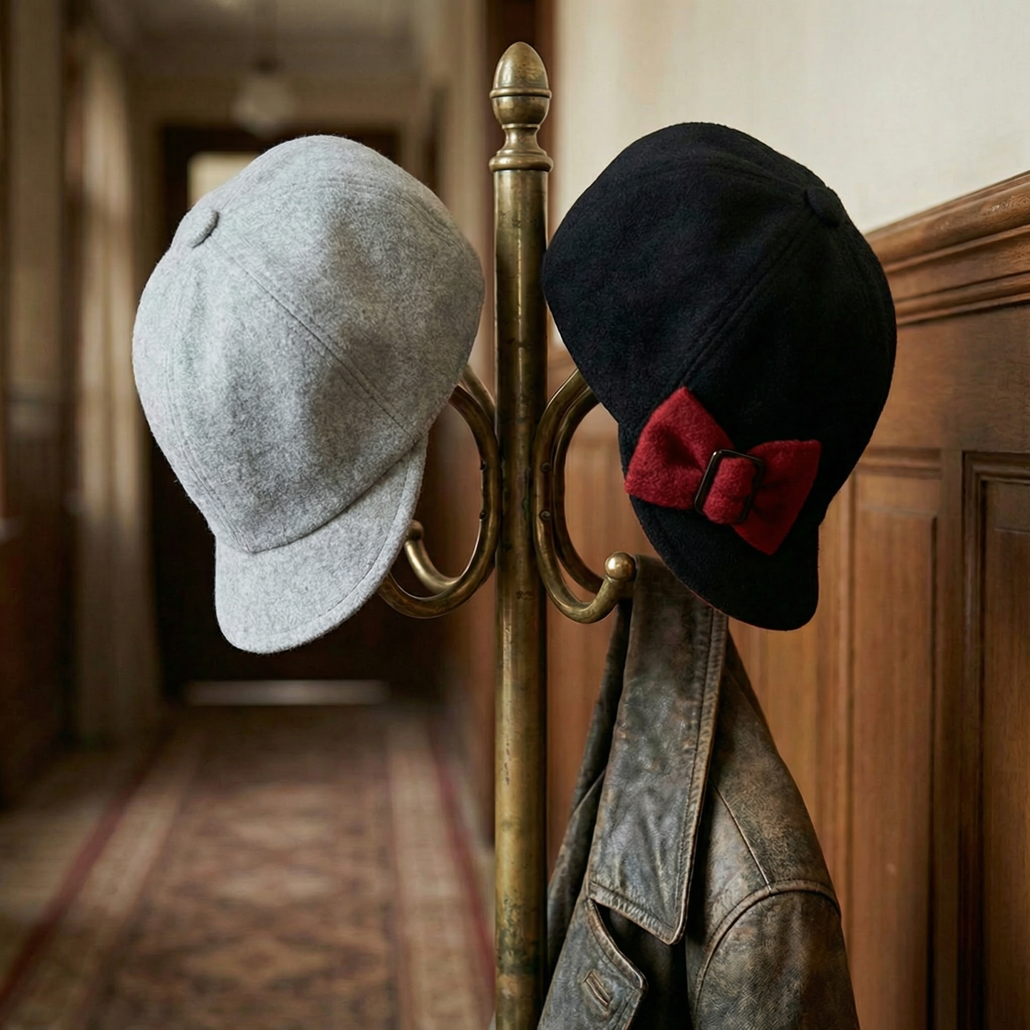 Women’s Fleece Bow Retro Winter Cap | 6 Panel Hat with Short Brim (Black/Red or Light Grey/Grey)