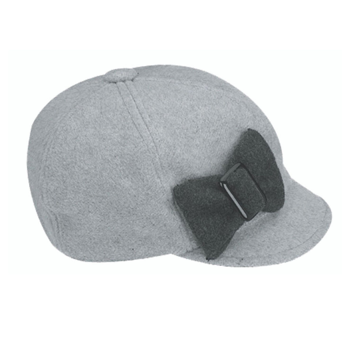 Women’s Fleece Bow Retro Winter Cap | 6 Panel Hat with Short Brim (Black/Red or Light Grey/Grey)