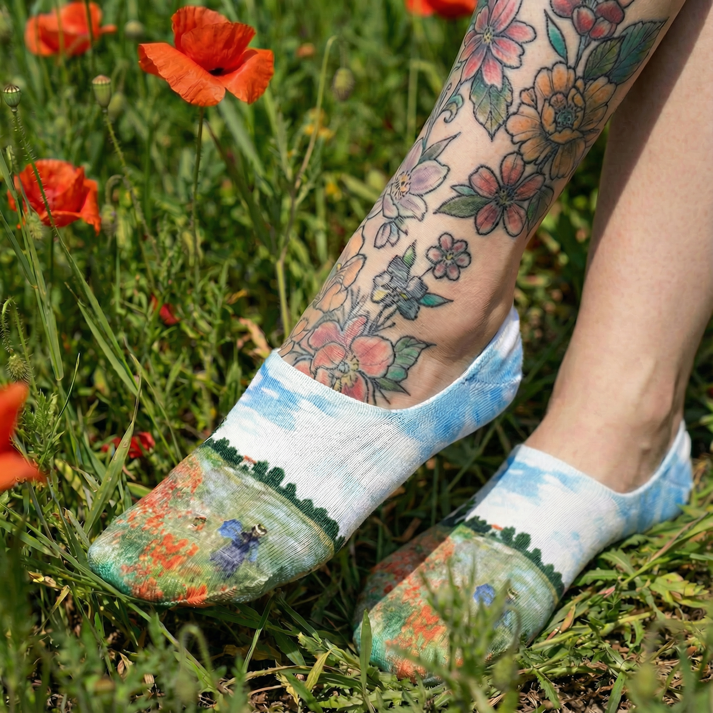 Women's No Show Famous Painting Printing Socks| Art-Inspired Cotton Blend Comfort