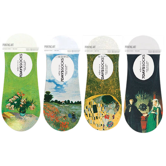 Women's No Show Famous Painting Printing Socks| Art-Inspired Cotton Blend Comfort