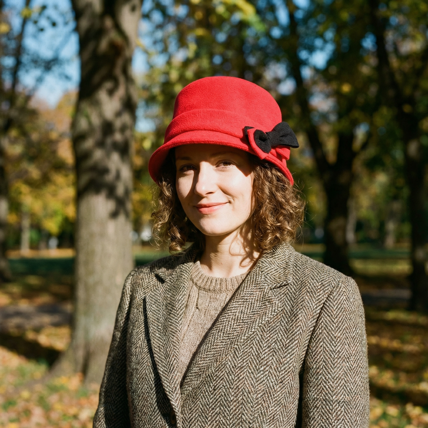 Women’s Polar Fleece Retro Pinup Bucket Hat with Bow | Winter Hat in Grey or Red