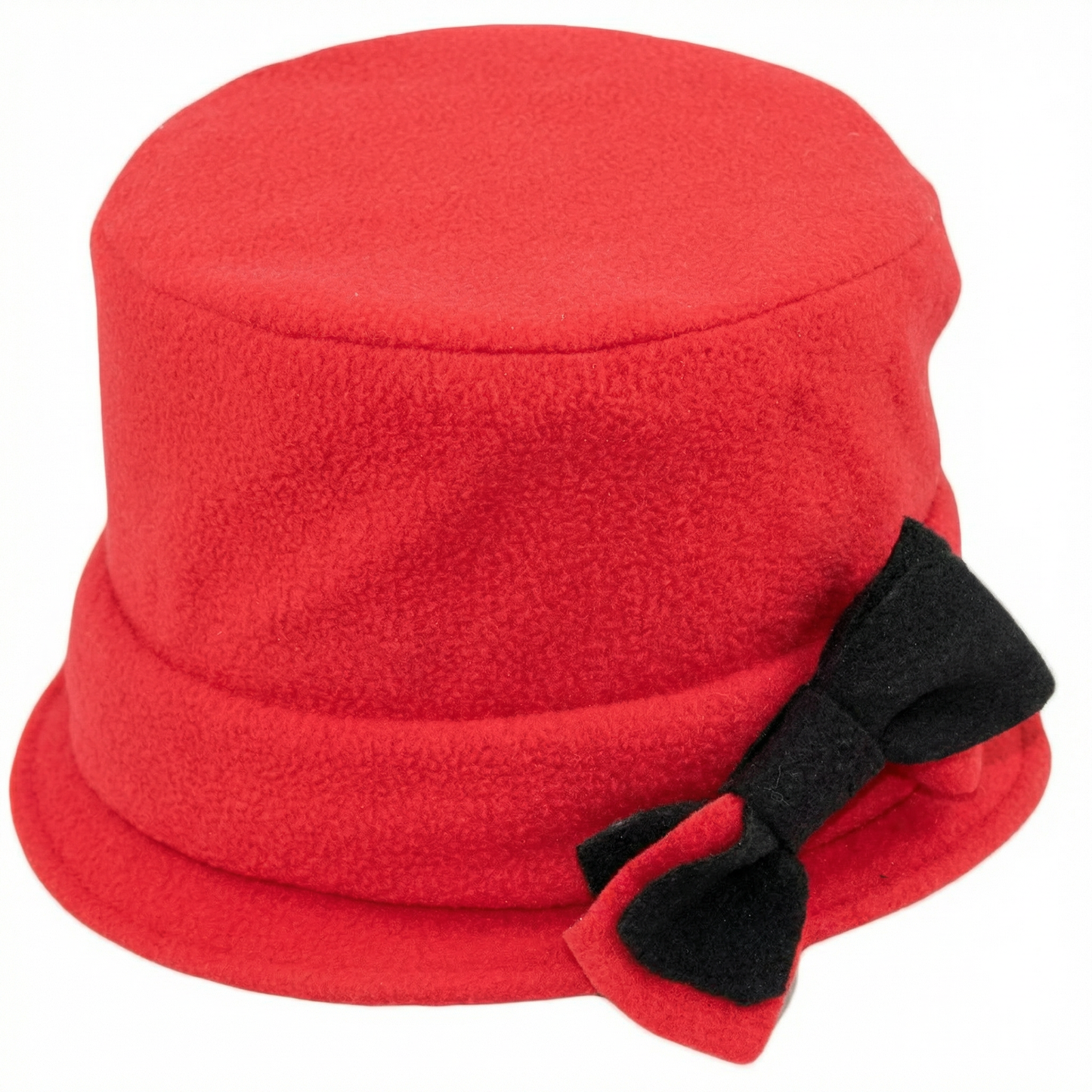 Women’s Polar Fleece Retro Pinup Bucket Hat with Bow | Winter Hat in Grey or Red