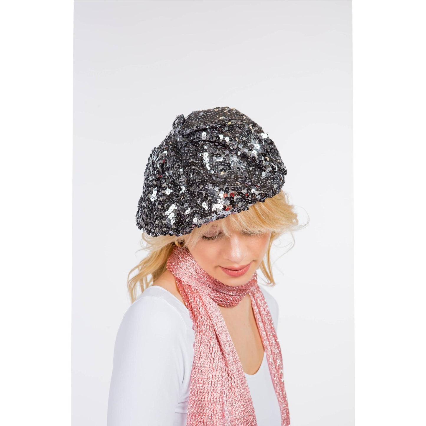 Women’s Sequin Beret Hat | Winter Beret in Black, Silver or Dark Silver