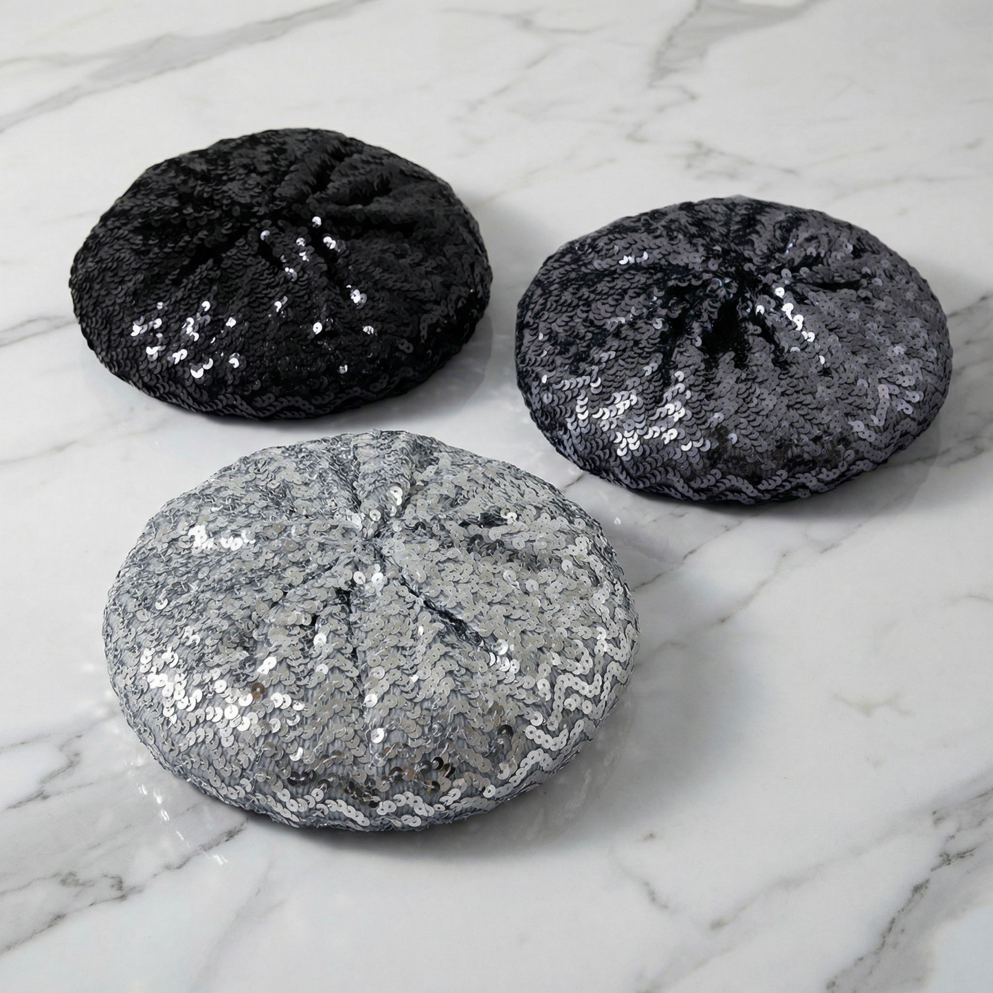 Women’s Sequin Beret Hat | Winter Beret in Black, Silver or Dark Silver