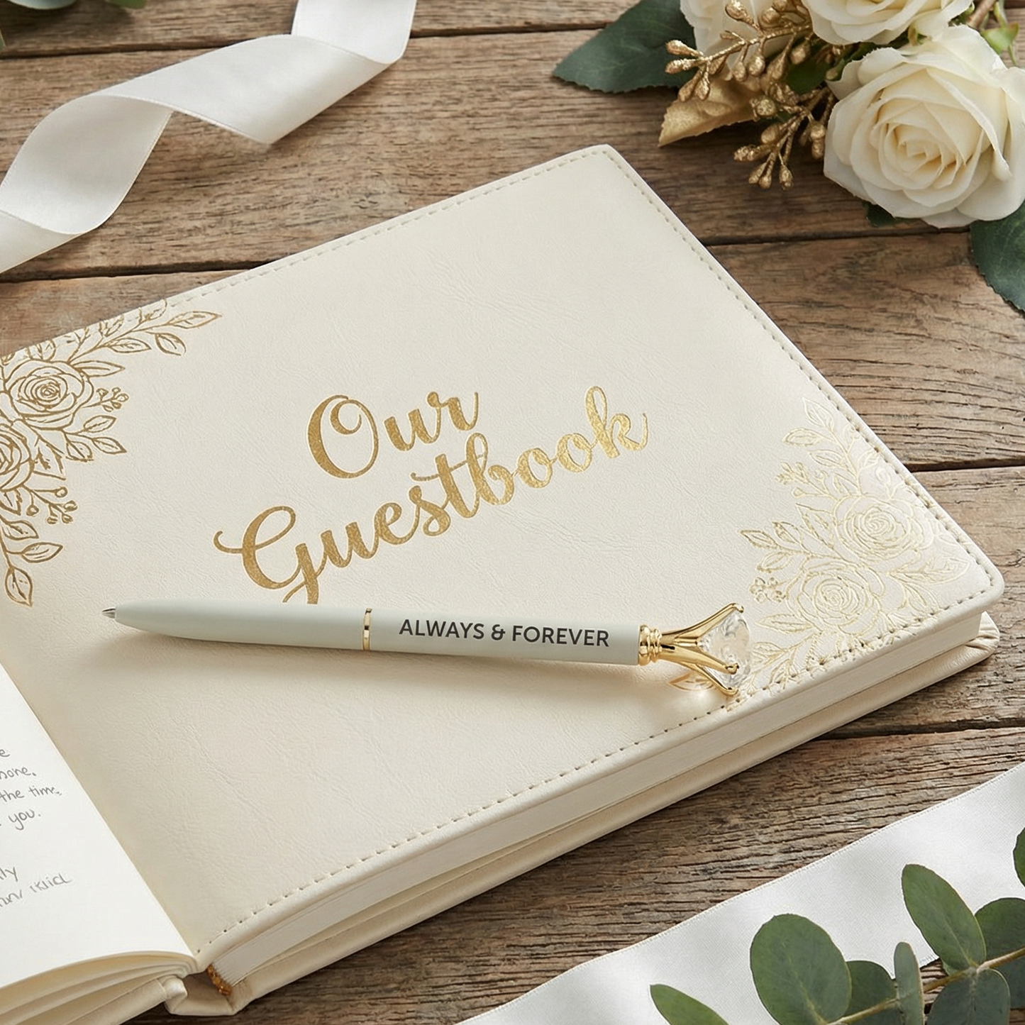 Wood Box with Gem Pen Set | Refillable Ballpoint in Pinewood Gift Box