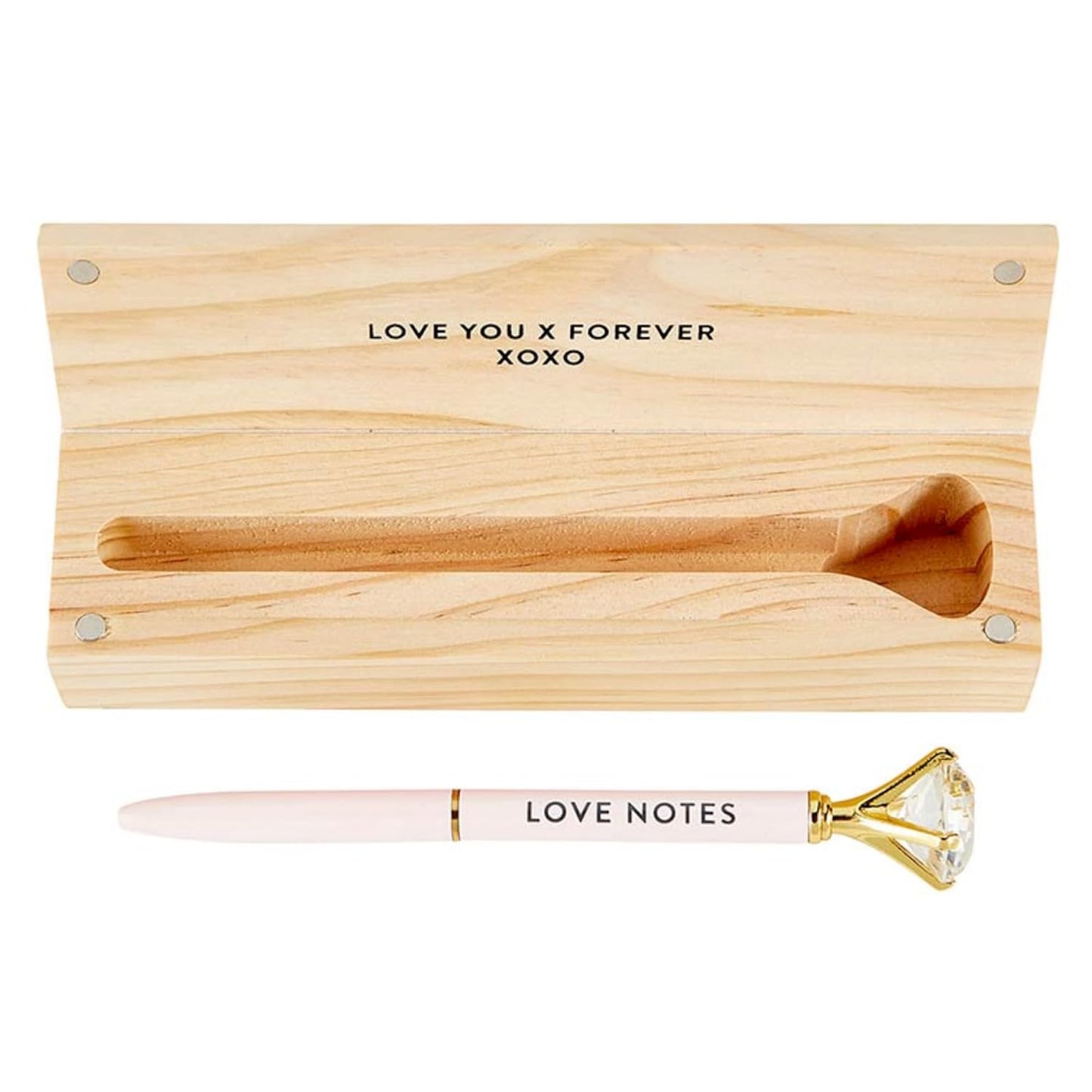 Wood Box with Gem Pen Set | Refillable Ballpoint in Pinewood Gift Box