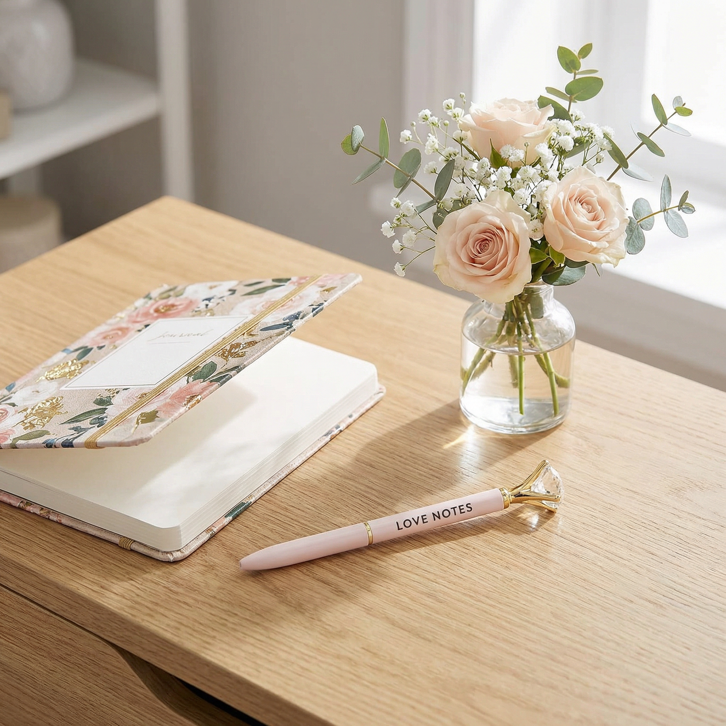 Wood Box with Gem Pen Set | Refillable Ballpoint in Pinewood Gift Box