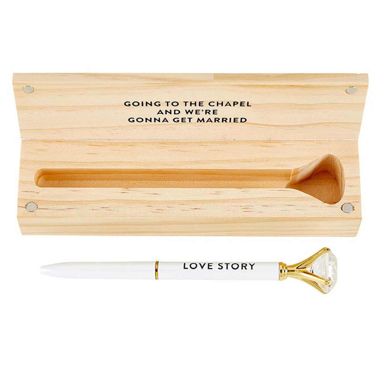 Wood Box with Gem Pen Set | Refillable Ballpoint in Pinewood Gift Box