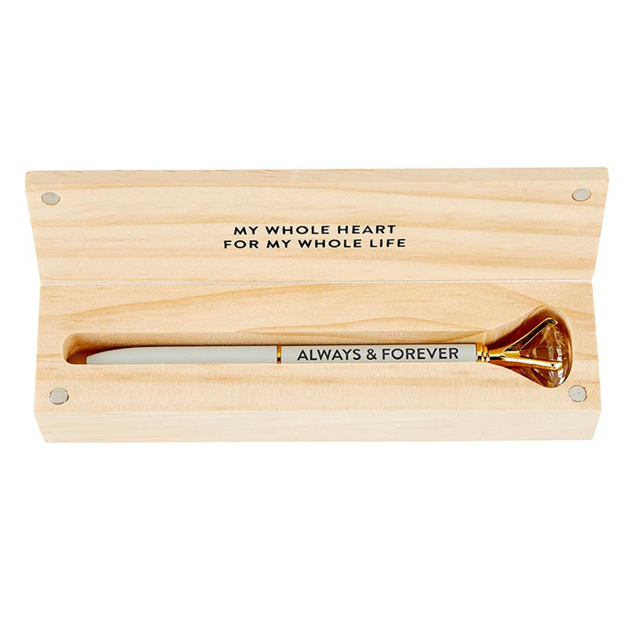 Wood Box with Gem Pen Set | Refillable Ballpoint in Pinewood Gift Box