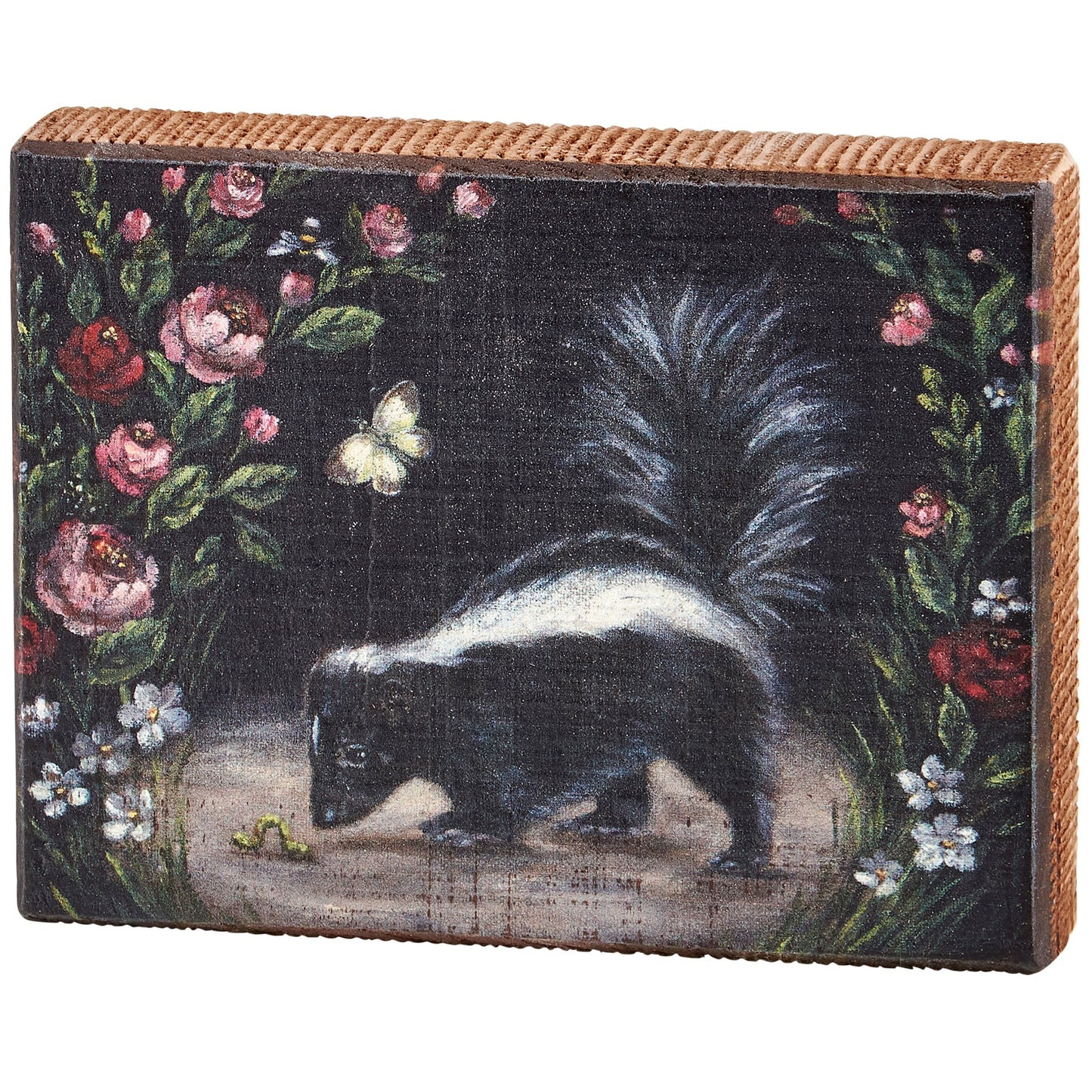 Woodland Skunk Block Sign | Rustic Desk Wall Wooden Decor | 6.50" x 5" x 1"
