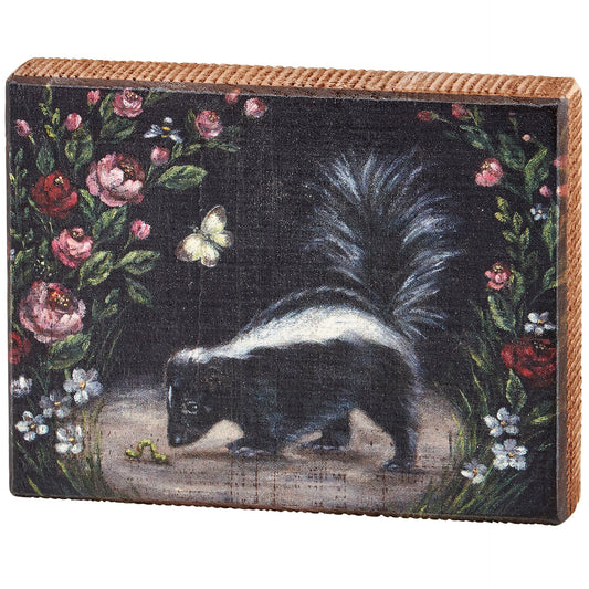 Woodland Skunk Block Sign | Rustic Desk Wall Wooden Decor | 6.50" x 5" x 1"