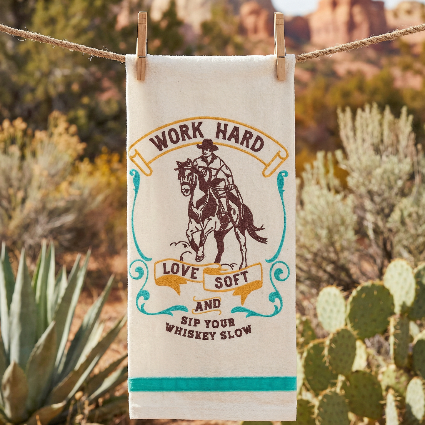 Work Hard Love Soft Sip Your Whiskey Slow Kitchen Towel | Cowboy Western-Themed Tea Hand Dish Cloth