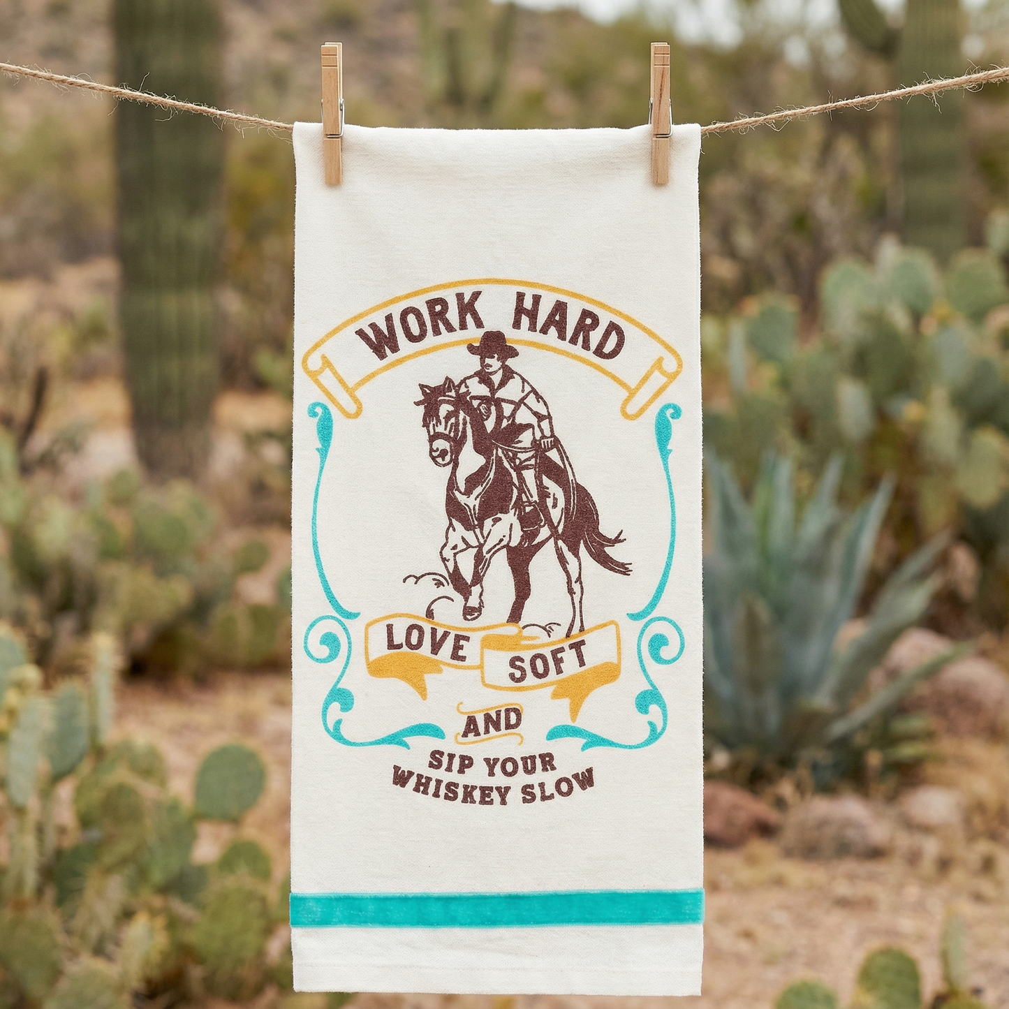 Work Hard Love Soft Sip Your Whiskey Slow Kitchen Towel | Cowboy Western-Themed Tea Hand Dish Cloth