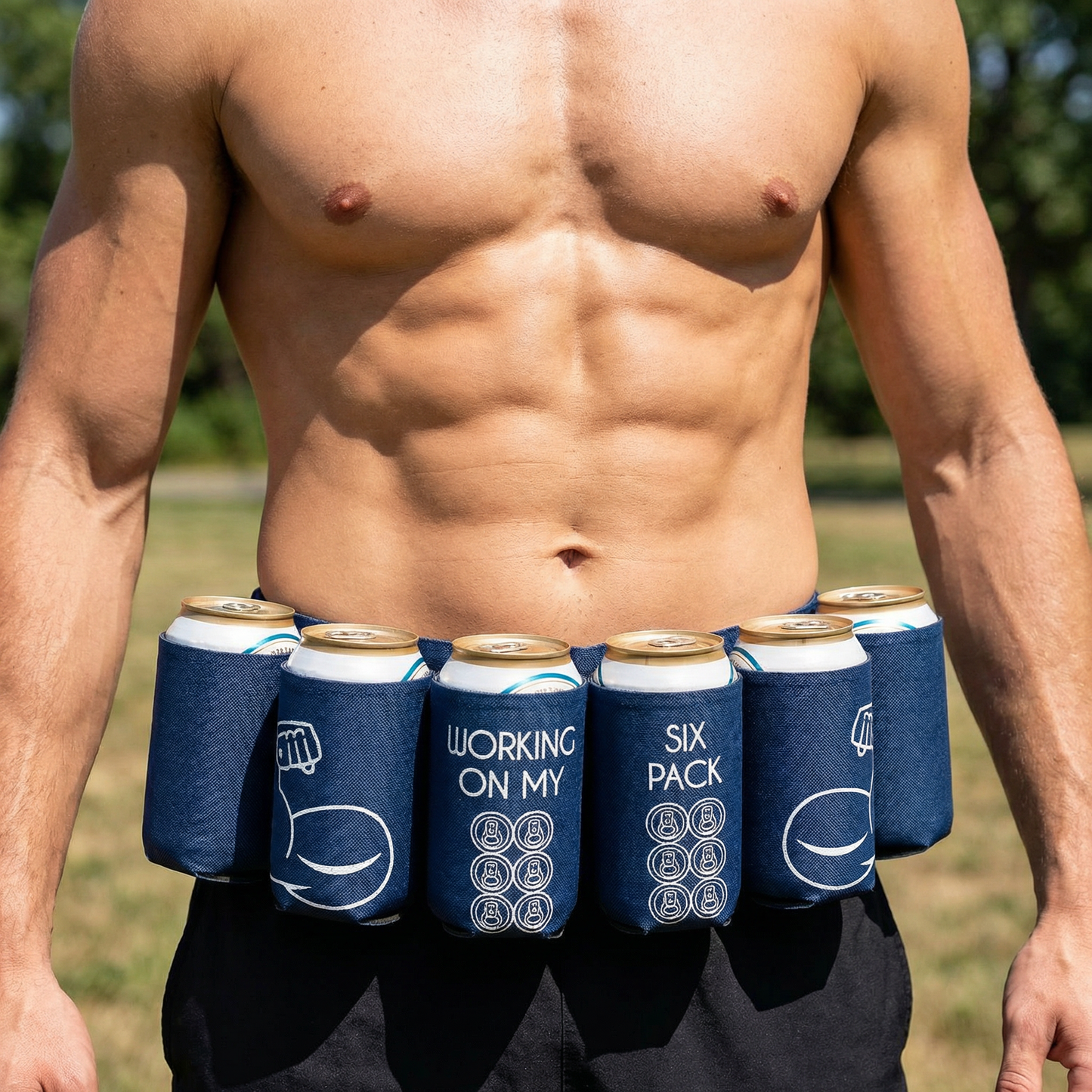 Working on My Six Pack Beer Belt | Funny Beer Can Caddy | Navy