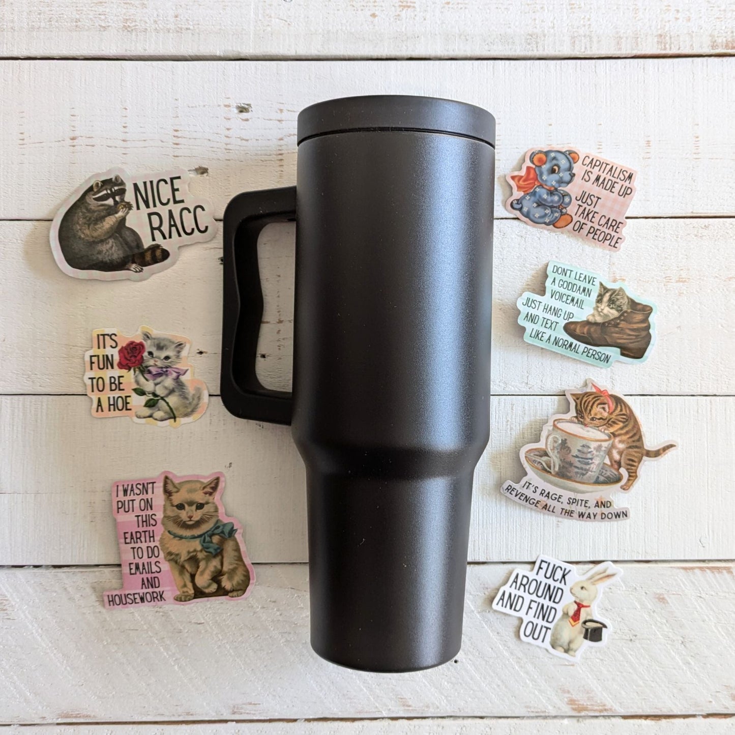 World’s Best Cup: The GetBullish Monocolor Sticker Tumbler 40 Oz Handle Travel Mug - Choose Your Own Sticker Pack