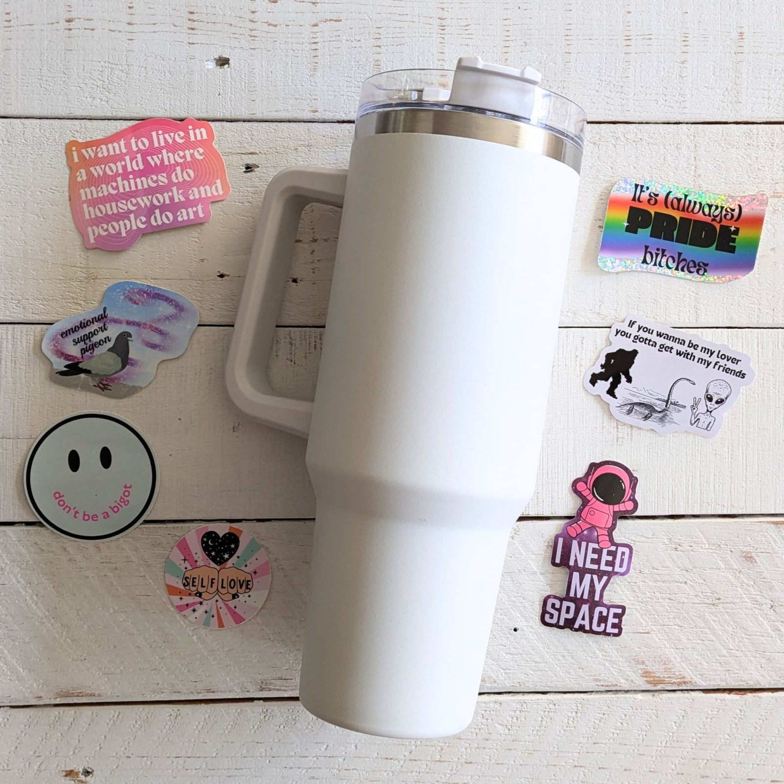 World’s Best Cup: The GetBullish Sticker Tumbler 40 Oz Handle Travel Mug - Choose Your Own Sticker Pack