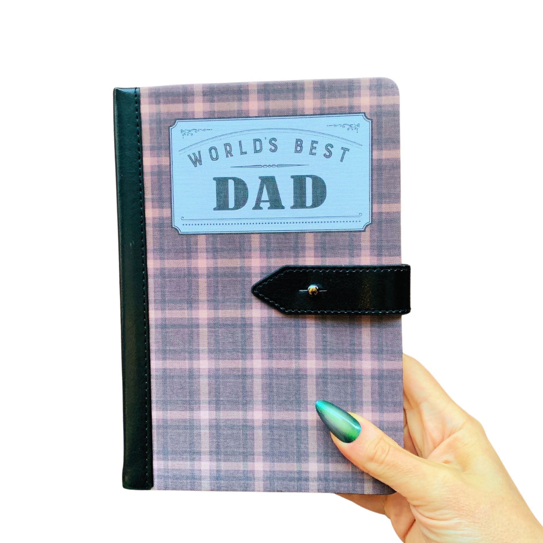 World's Best Dad Strap Journal | Gifts for Him | Plaid Vegan Leather Bound