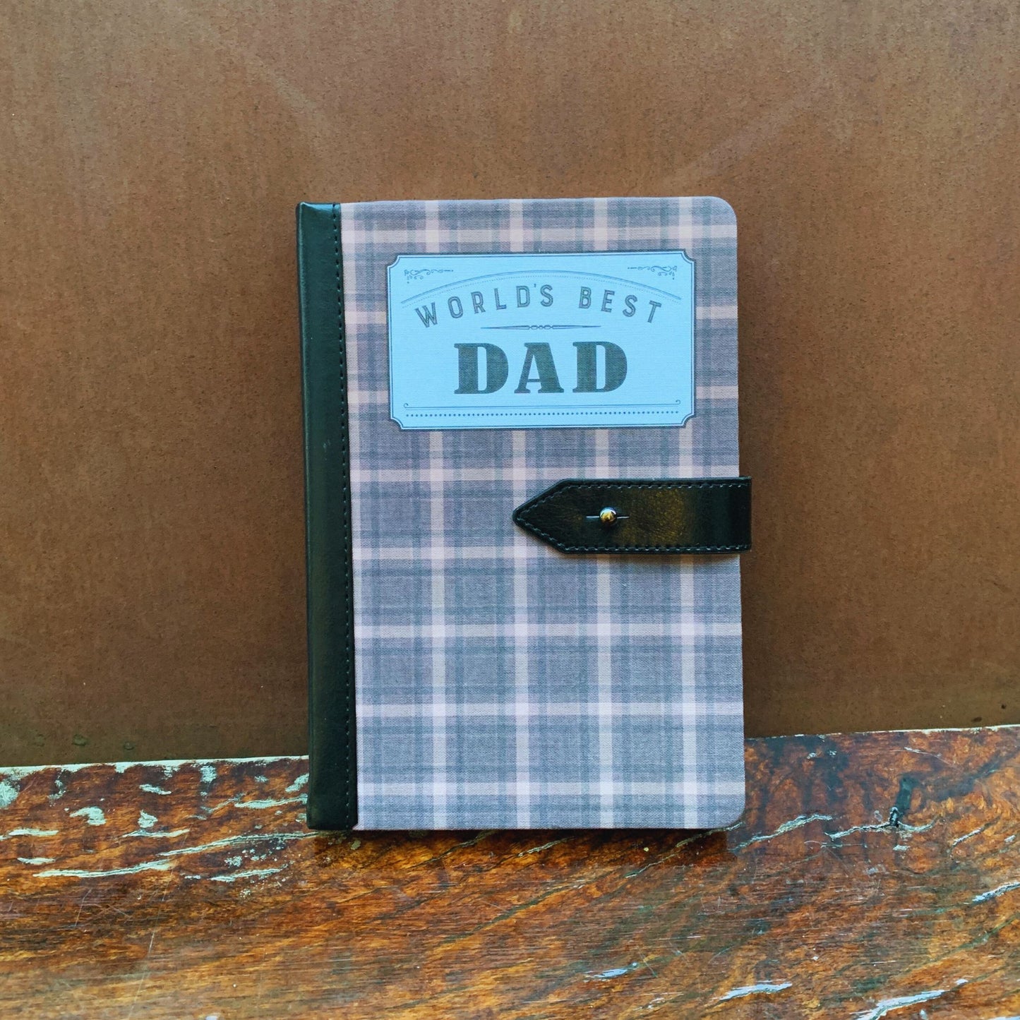 World's Best Dad Strap Journal | Gifts for Him | Plaid Vegan Leather Bound