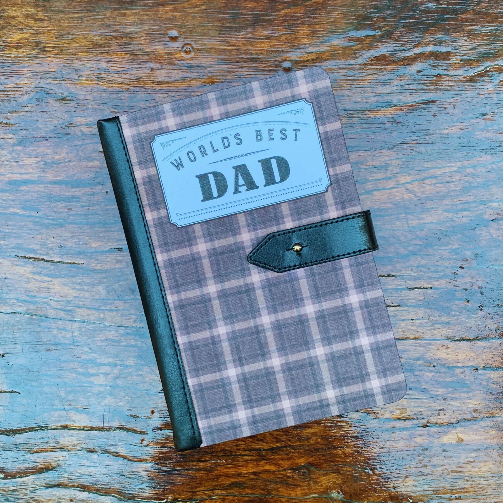 World's Best Dad Strap Journal | Gifts for Him | Plaid Vegan Leather Bound