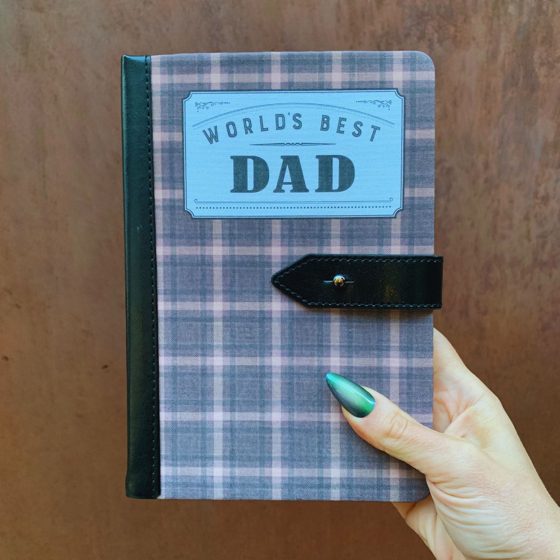 World's Best Dad Strap Journal | Gifts for Him | Plaid Vegan Leather Bound