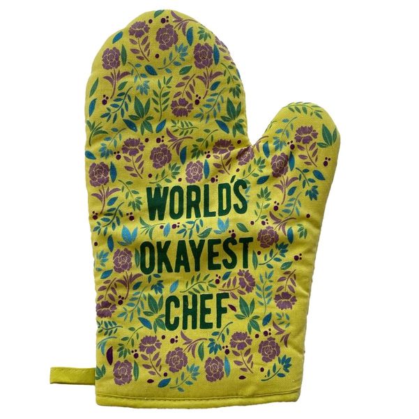 World's Okayest Chef Oven Mitt in Yellow | Funny Pot Holder