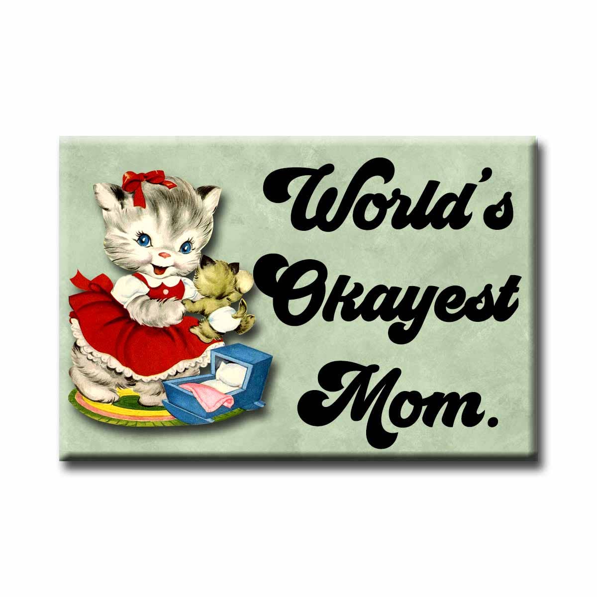 World's Okayest Mom Magnet | Rectangular Refrigerator Decor Magnet