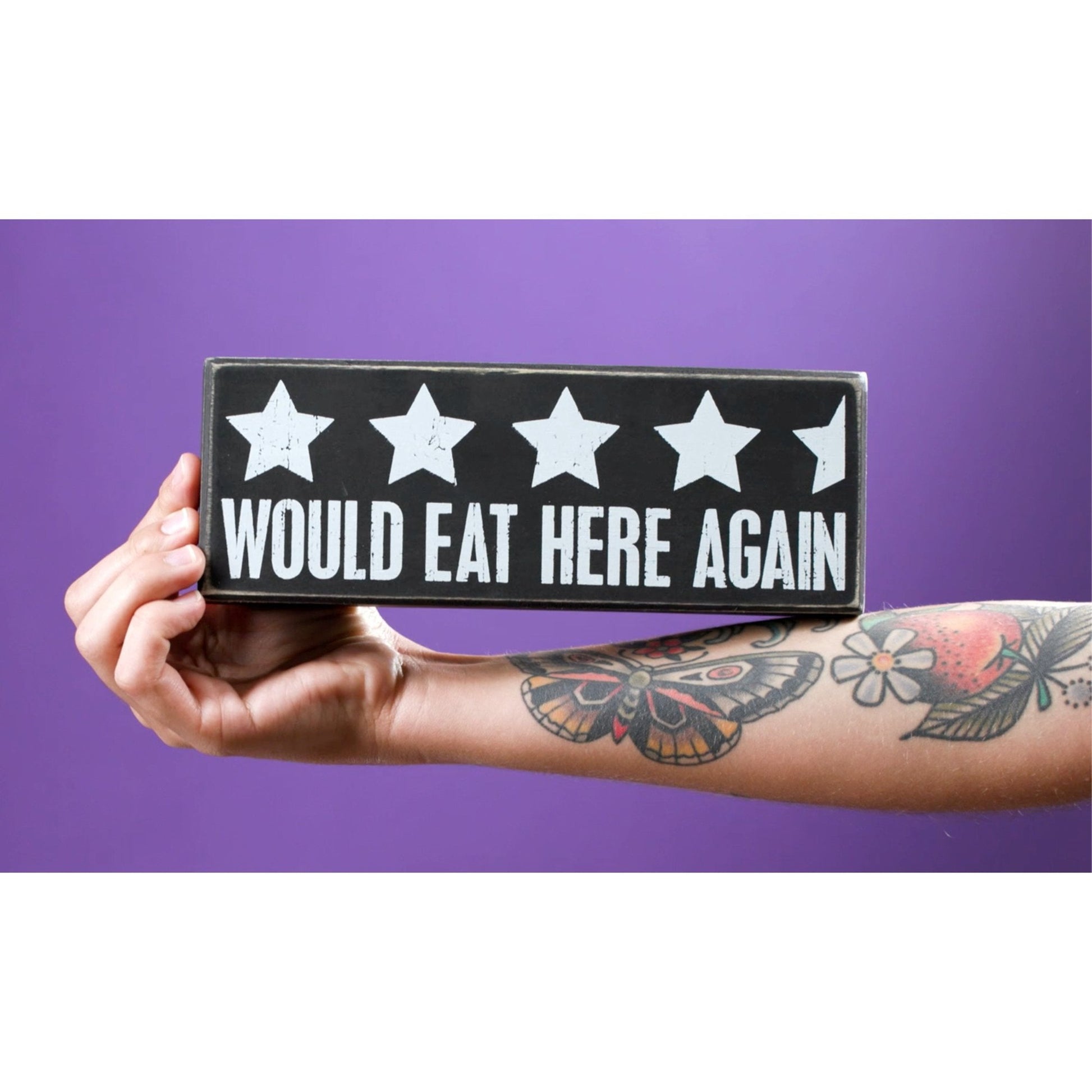 Would Eat Here Again 4.5 Stars Wooden Box Sign | 9" x 3.25"