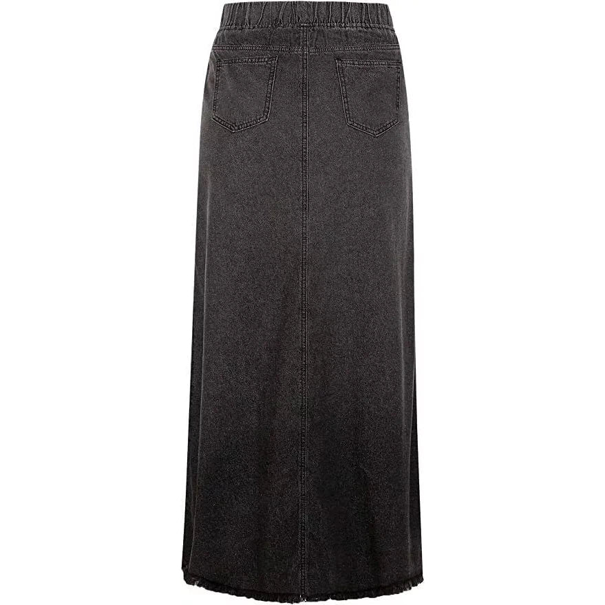 XL-4X Boho Seams Long Denim Skirt | Plus Size A-Line Bohemian Elastic Waist Pocket Jean Skirt