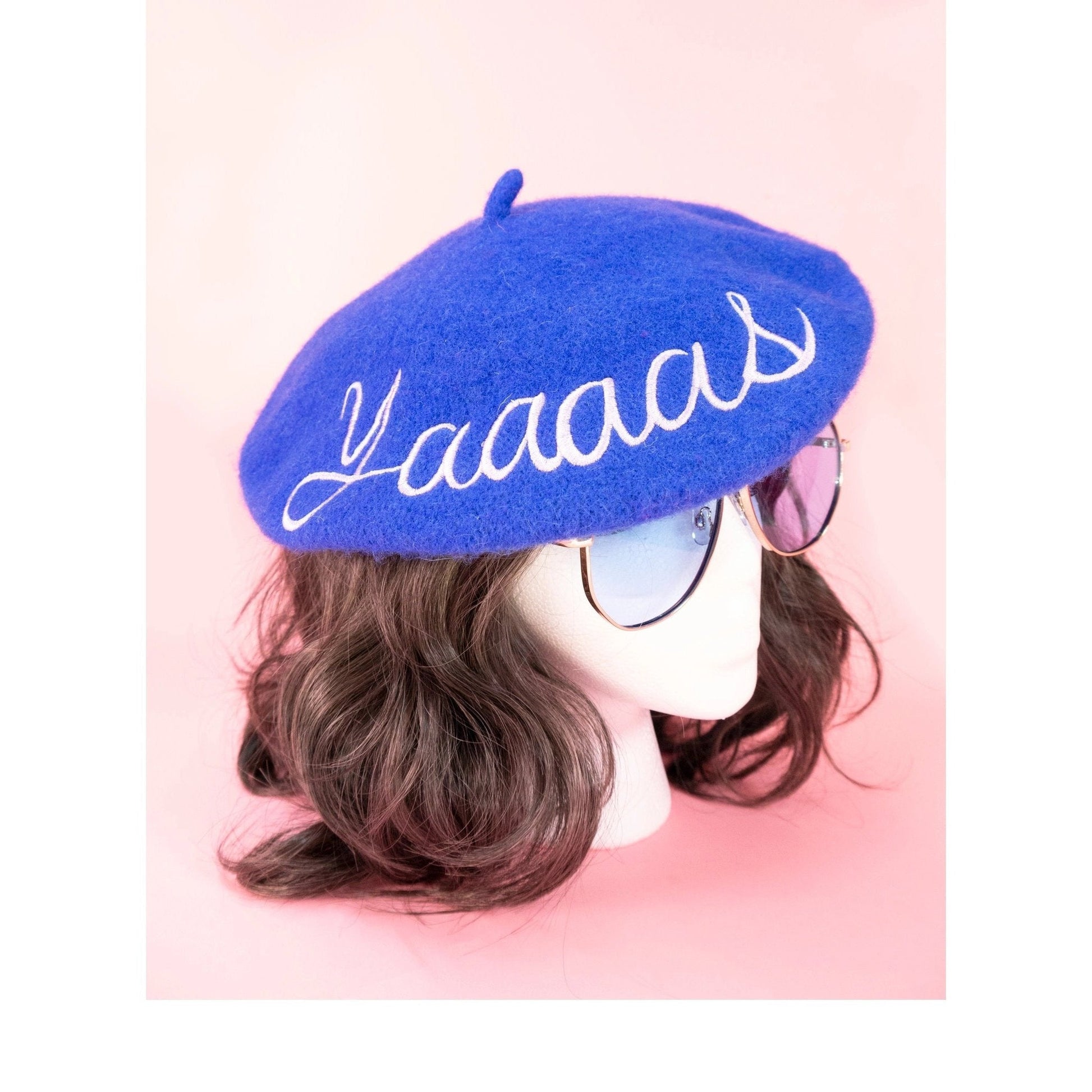 Yaaaas Embroidered Beret in Blue