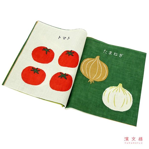 Yasai Tenugui Japanese Picture Book and Hand Towel | Vegetable Book Stencil-Dyed Art Towel | 35.43" x 13.38"