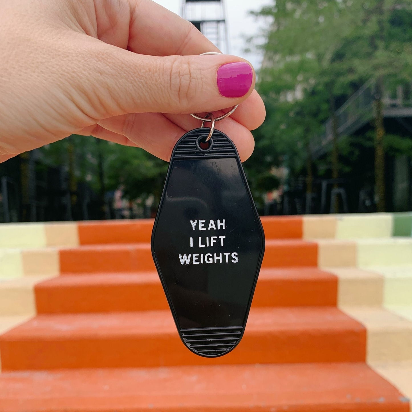 Yeah I Lift Weights Black Motel Style Keychain