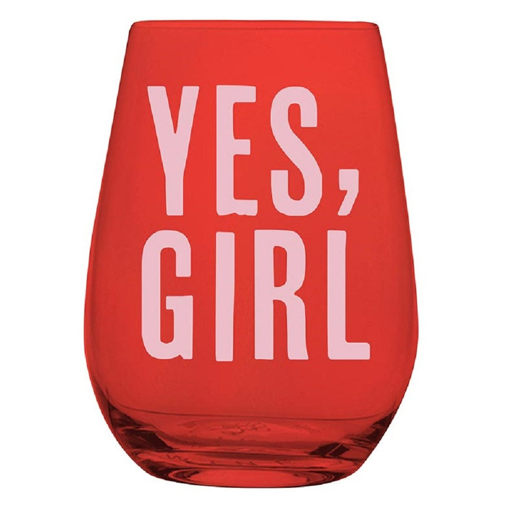 Yes, Girl Stemless Wine Glass in Red and Pink | 20 Oz.