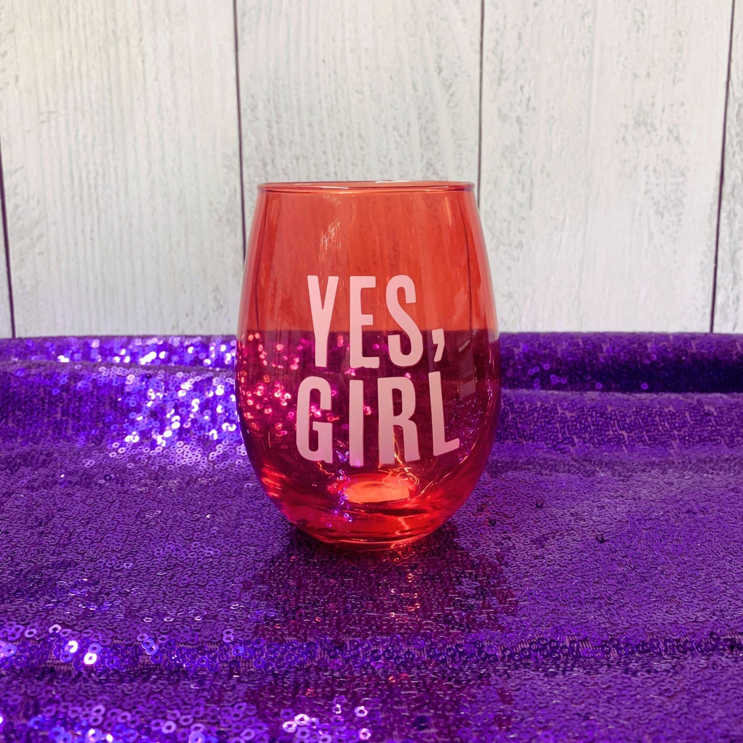 Yes, Girl Stemless Wine Glass in Red and Pink | 20 Oz.