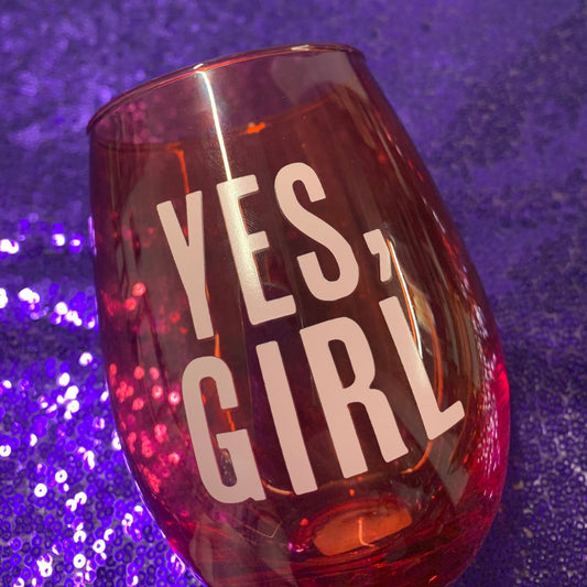 Yes, Girl Stemless Wine Glass in Red and Pink | 20 Oz.
