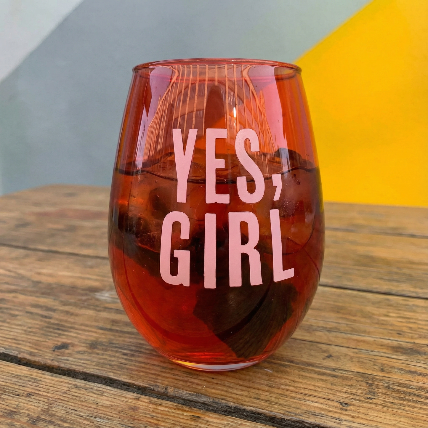 Yes, Girl Stemless Wine Glass in Red and Pink | 20 Oz.
