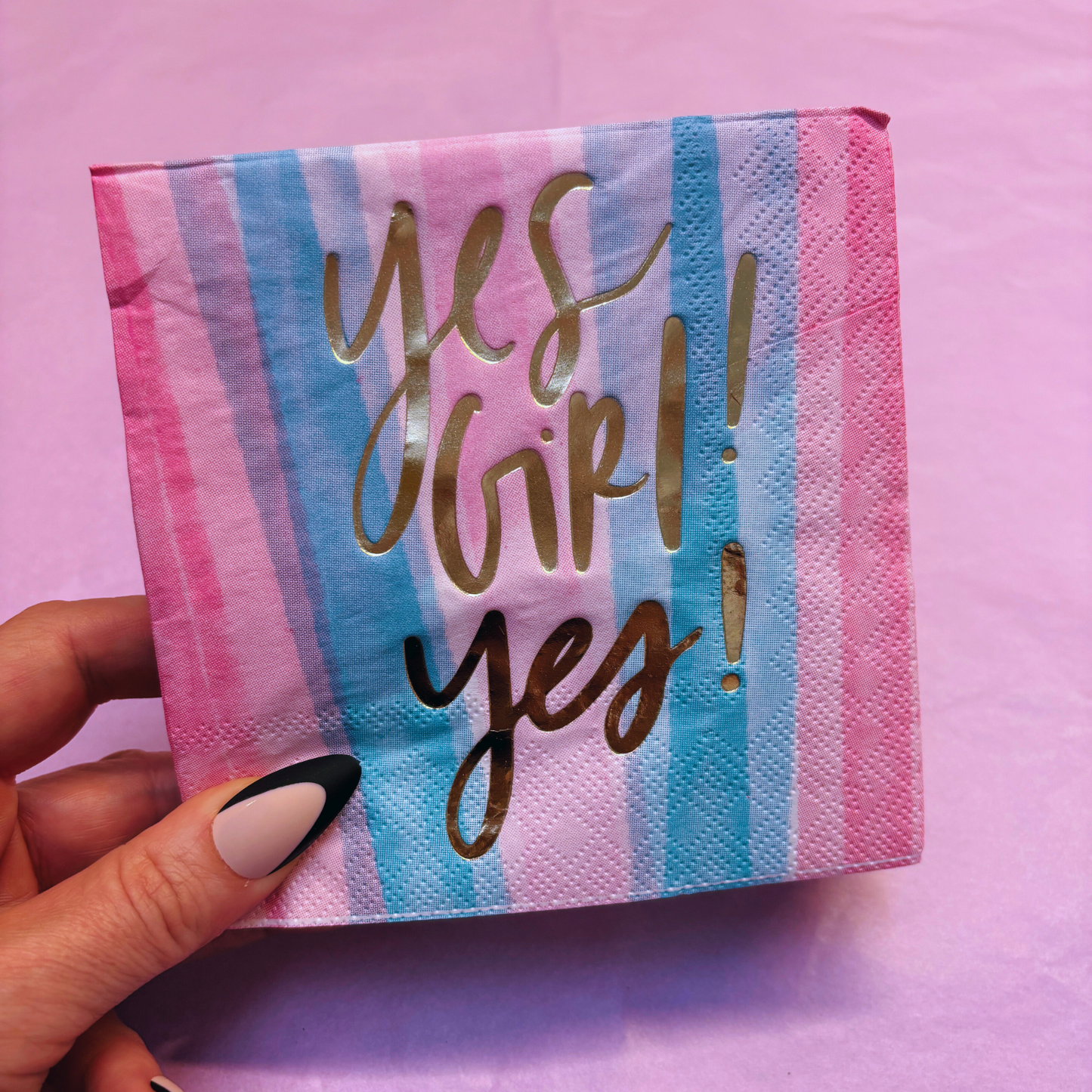 Yes Girl Yes Beverage Napkins in Watercolor Design | Multicolor Cocktail Party Paper Napkin | 5" x 5"