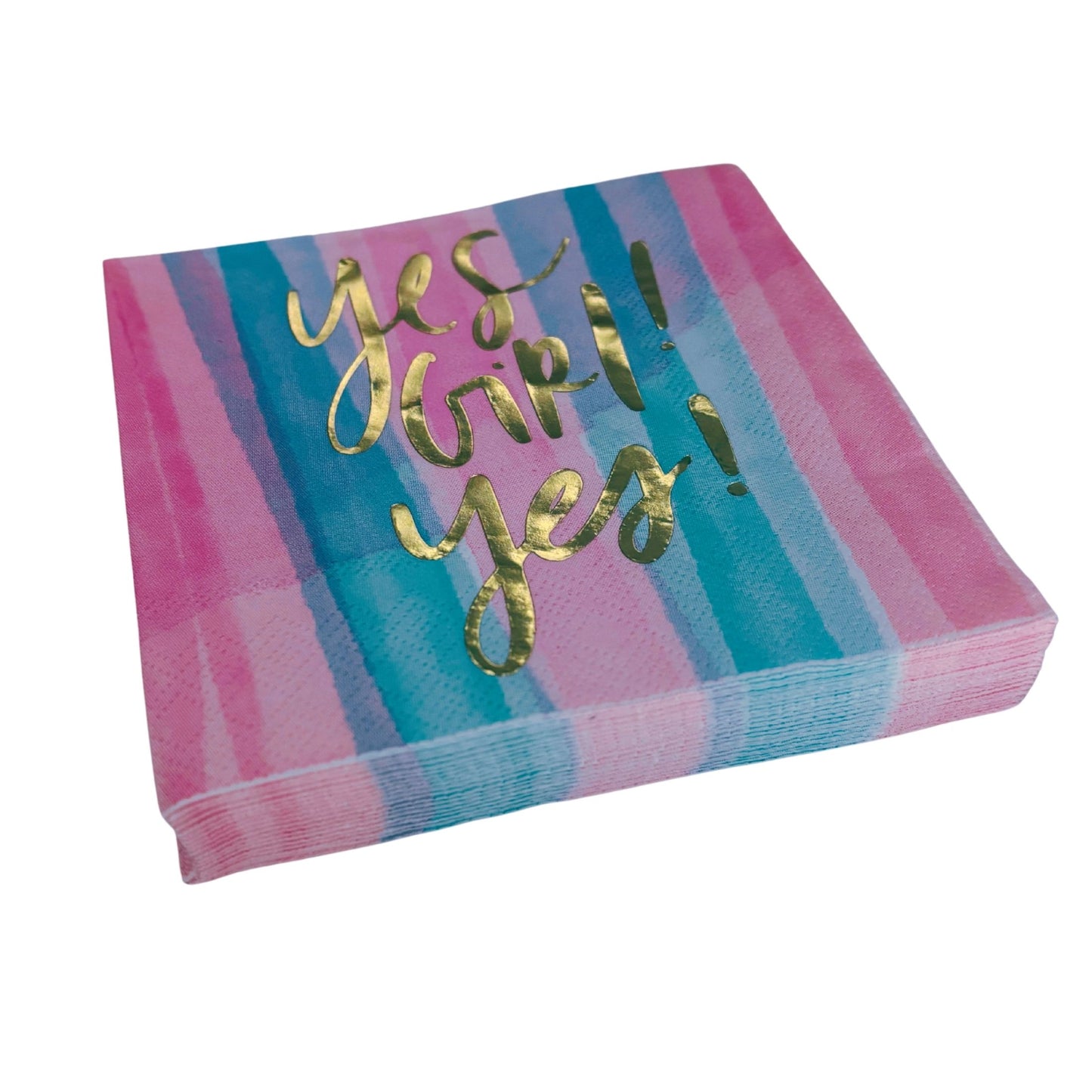 Yes Girl Yes Beverage Napkins in Watercolor Design | Multicolor Cocktail Party Paper Napkin | 5" x 5"