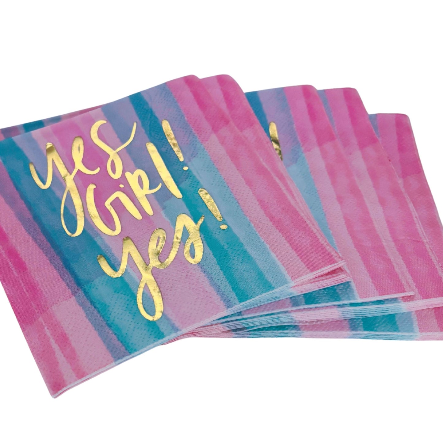 Yes Girl Yes Beverage Napkins in Watercolor Design | Multicolor Cocktail Party Paper Napkin | 5" x 5"