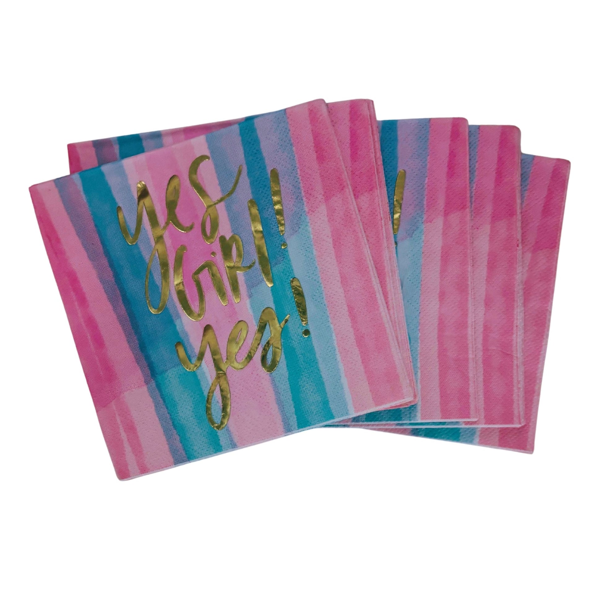 Yes Girl Yes Beverage Napkins in Watercolor Design | Multicolor Cocktail Party Paper Napkin | 5" x 5"